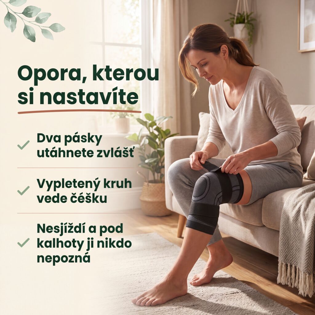 Nastavitelná opora kolena díky dvěma páskům